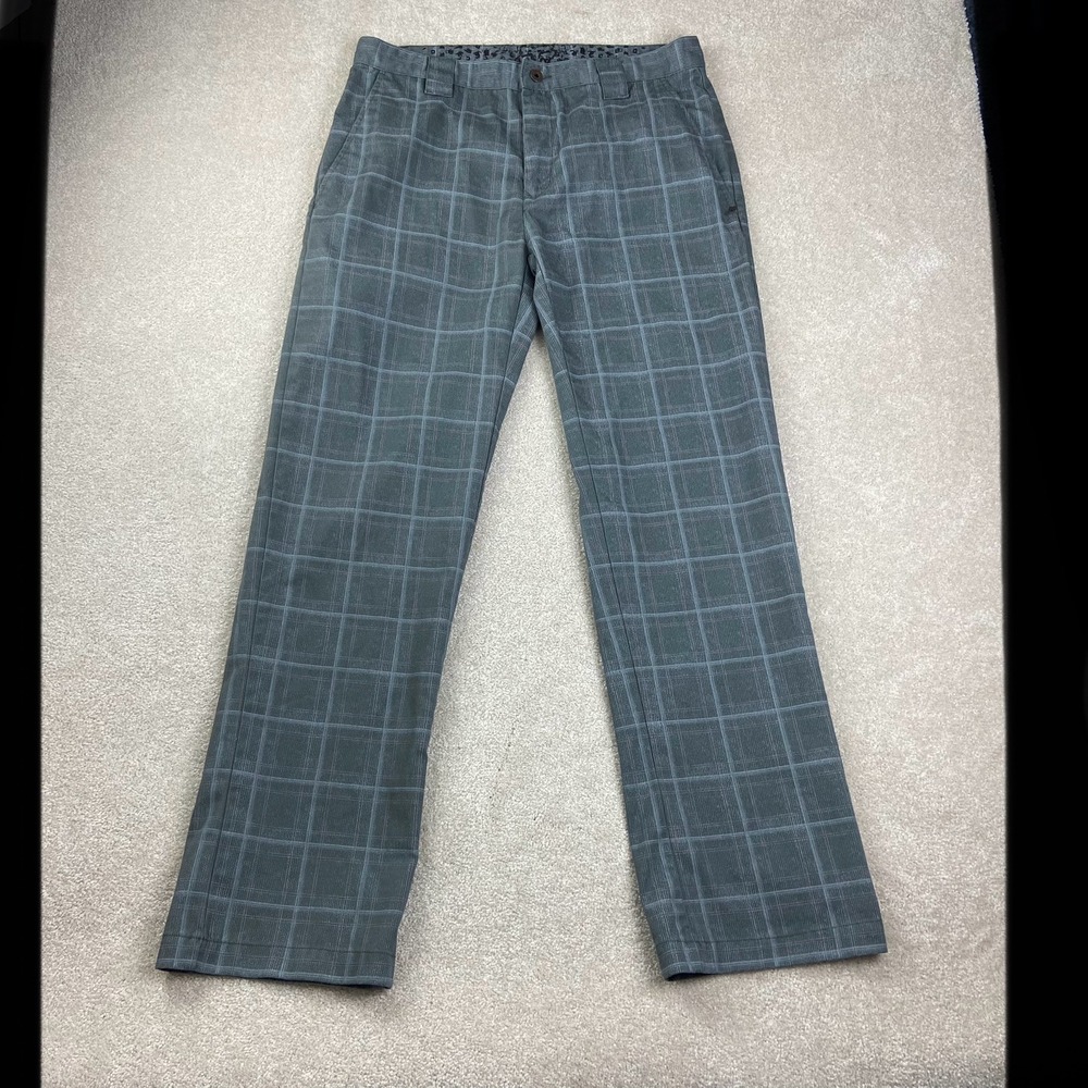 Fox Racing Pants Mens 36 Grey Plaid Chino Straight Leg Flat Front Moto Skater